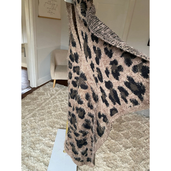 Leopard Print Waterfall Cardigan Vest Open Front Boho Buttery Soft M/L Festival - Picture 5 of 8